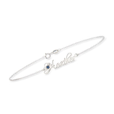 Personalized Birthstone and Name Anklet in Sterling Silver