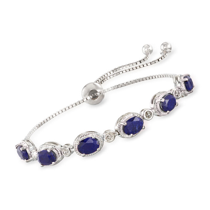 6.75 ct. t.w. Sapphire Bolo Bracelet with Diamond Accents in Sterling Silver