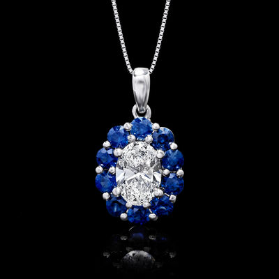 1.00 Carat Lab-Grown Diamond Pendant Necklace with 1.00 ct. t.w. Sapphires in 14kt White Gold
