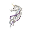 1.30 ct. t.w. Multi-Gemstone Unicorn Pin/Pendant in Sterling Silver with 14kt Yellow Gold