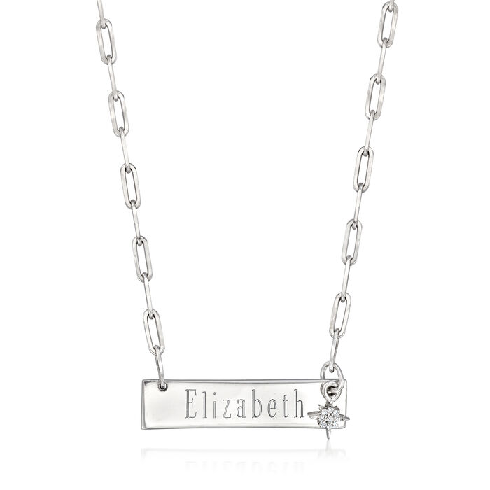 Diamond-Accented Star Charm Personalized Bar Necklace in Sterling Silver