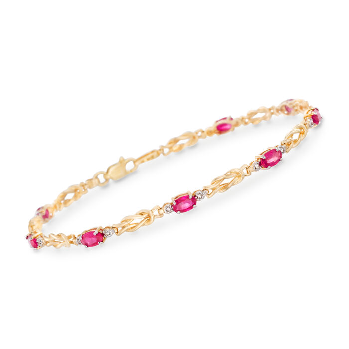 2.40 ct. t.w. Ruby Knot Bracelet with Diamond Accents in 14kt Yellow Gold