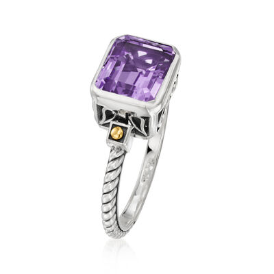 2.10 Carat Amethyst Bali-Style Twisted Ring in Sterling Silver with 18kt Yellow Gold
