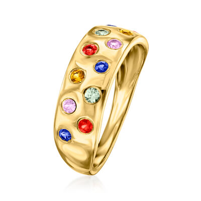 .70 ct. t.w. Scattered Multicolored Sapphire Ring in 18kt Gold Over Sterling