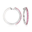 C. 1990 Vintage 2.60 ct. t.w. Pink Tourmaline Hoop Earrings in 18kt White Gold