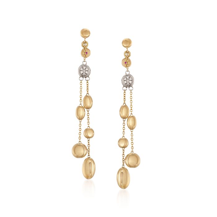Roberto Coin Double Pebble Drop Dangle Earrings with Diamond Accents in 18kt Yellow Gold