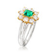 C. 1990 Vintage .60 ct. t.w. Diamond and .28 Carat Emerald Ring in Platinum and 18kt Yellow Gold