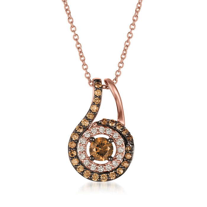 Le Vian &quot;Chocolatier&quot; .66 ct. t.w. Chocolate and Vanilla Halo Pendant Necklace in 14kt Strawberry Gold