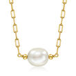 4.5-11.5mm Cultured Pearl Paper Clip Link Necklace in 18kt Gold Over Sterling