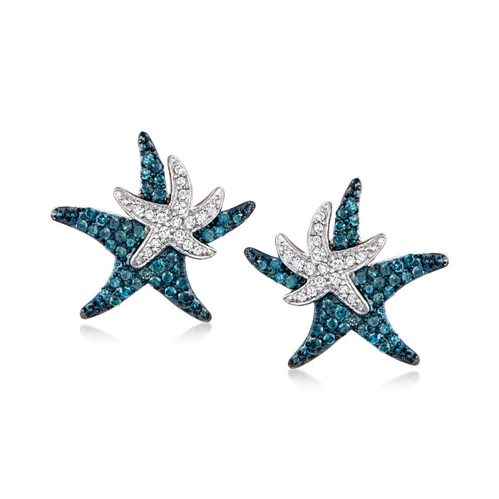 .50 ct. t.w. Blue and White Diamond Starfish Earrings in Sterling Silver