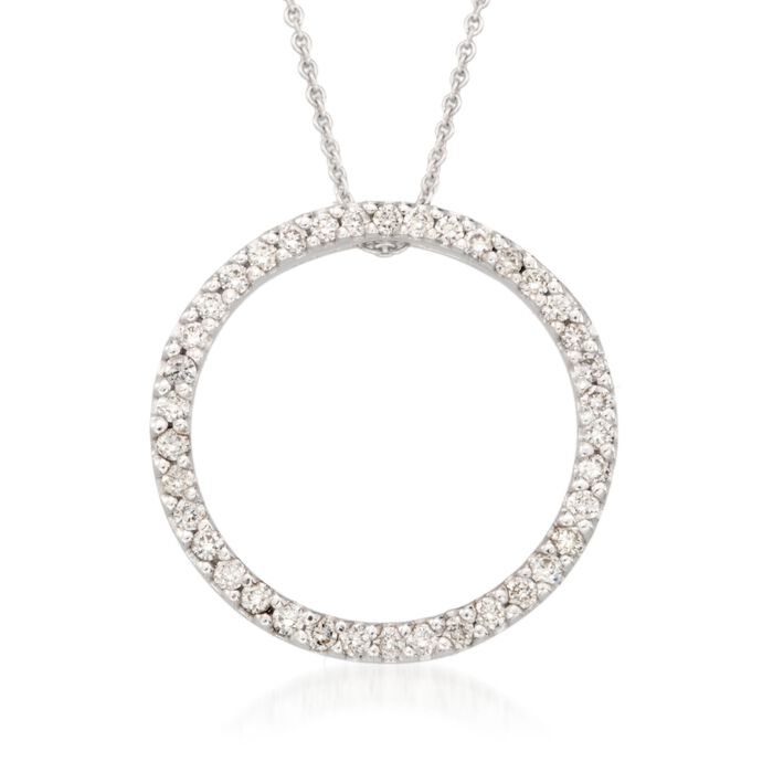 Roberto Coin .42 ct. t.w. Diamond Open Circle Necklace in 18kt White Gold