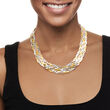 Italian Sterling Silver and 18kt Two-Tone Sterling Silver Braided Herringbone Collar Necklace 18-inch