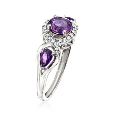 1.20 ct. t.w. Amethyst Three-Stone Ring with .13 ct. t.w. Diamonds in Sterling Silver