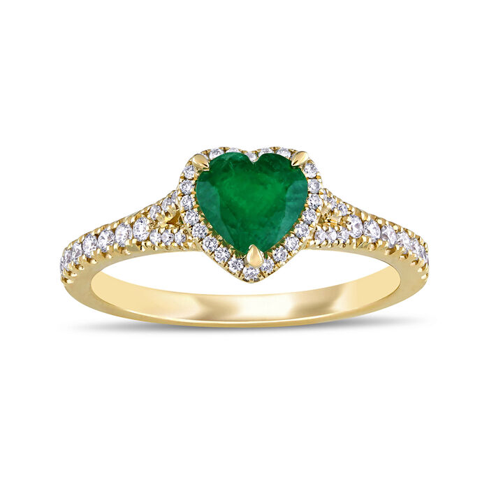 .60 Carat Emerald and .25 ct. t.w. Diamond Heart Ring in 14kt Yellow Gold