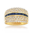 C. 1980 Vintage 1.10 ct. t.w. Sapphire and .65 ct. t.w. Diamond Ring in 14kt Yellow Gold