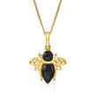 Black Onyx Bumblebee Pendant Necklace in 18kt Gold Over Sterling