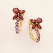 3.19 ct. t.w. Garnet and .90 ct. t.w. Amethyst Drop Earrings in 18kt Gold Over Sterling