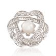 6.5-7mm Cultured Pearl and .40 ct. t.w. White Topaz Interlocking Heart Ring in Sterling Silver