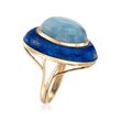 Milky Aquamarine and Lapis Dome Ring in 14kt Yellow Gold