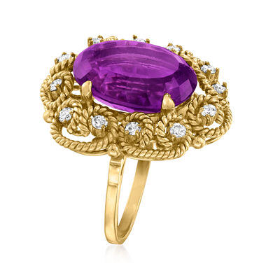 C. 1980 Vintage 8.00 Carat Amethyst and .40 ct. t.w. Diamond Cocktail Ring in 14kt Yellow Gold