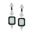 Blue Chalcedony and Black Enamel Drop Earrings with White Topaz Accents in Sterling Silver