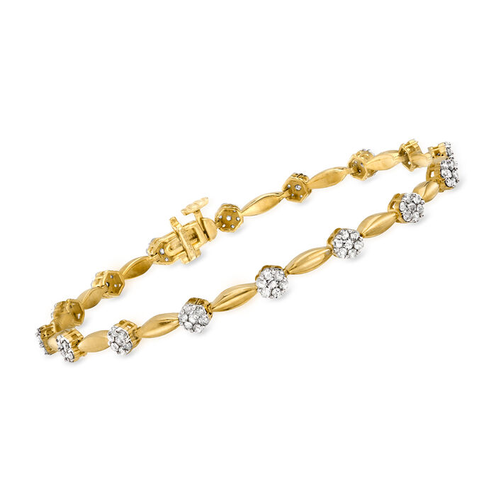 1.50 ct. t.w. Diamond Cluster Line Bracelet in 18kt Gold Over Sterling