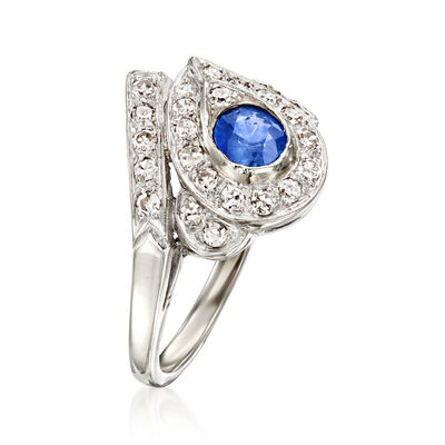 C. 1950 Vintage .57 Carat Sapphire and .55 ct. t.w. Diamond Ring in 14kt White Gold