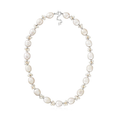 3.5-4mm and 11-12mm Cultured Pearl Cluster Necklace in Sterling Silver