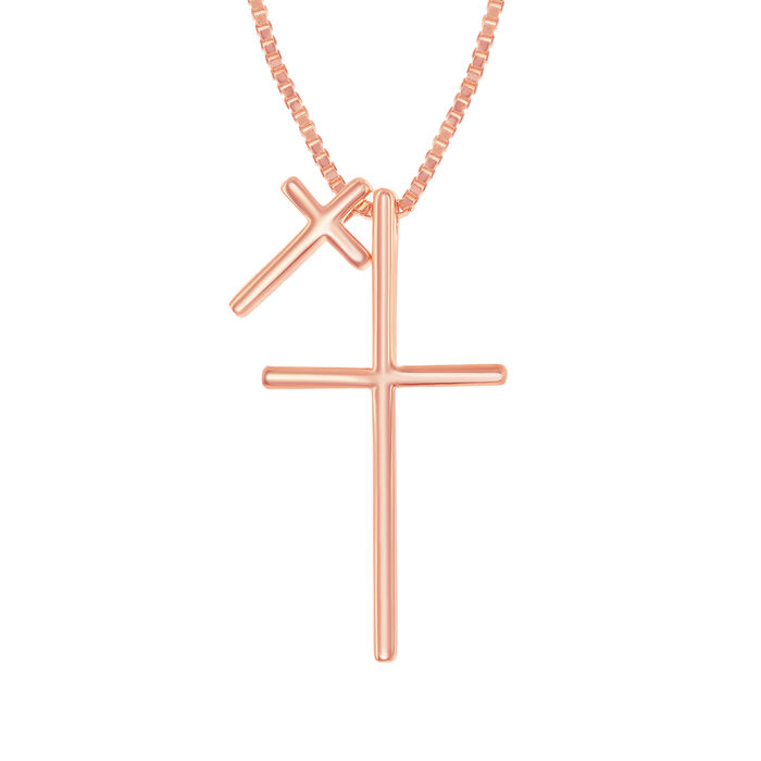 18kt Rose Gold Over Sterling Silver Double Cross Necklace