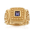 C. 1980 Vintage .30 Carat Iolite Beaded Ring in 14kt Yellow Gold
