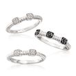 .19 ct. t.w. Black and White Diamond Jewelry Set: Three Rings in Sterling Silver
