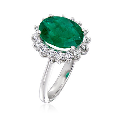 C. 1990 Vintage 2.99 Carat Emerald and .50 ct. t.w. Diamond Ring in 14kt White Gold