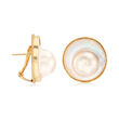 C. 1980 Vintage Cultured Blister Pearl Earrings in 14kt Yellow Gold