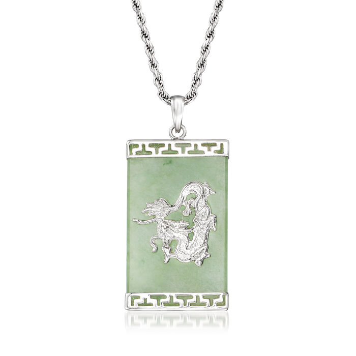 Jade Dragon Pendant Necklace in Sterling Silver