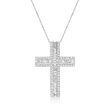 1.00 ct. t.w. Baguette and Round Diamond Cross Pendant Necklace in 14kt White Gold