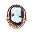 C. 1890 Vintage Carved Black Agate Cameo Ring in 14kt Yellow Gold