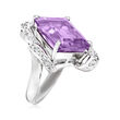 C. 2000 Vintage 12.08 Carat Amethyst and .25 ct. t.w. Diamond Cocktail Ring in Platinum