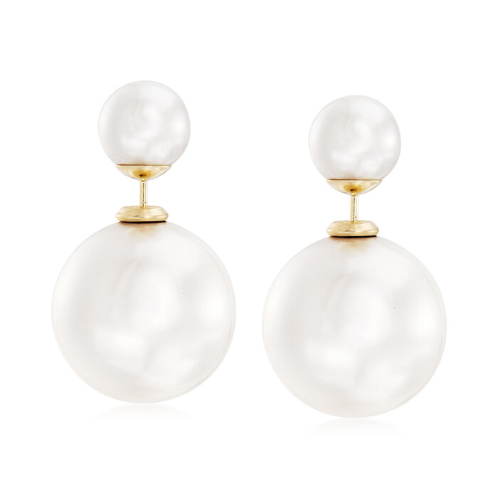 8-16.5mm Shell Pearl Front-Back Earrings in 14kt Yellow Gold