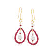 3.5-7.5mm Cultured Pearl and 11.00 ct. t.w. Ruby Drop Earrings in 10kt Yellow Gold
