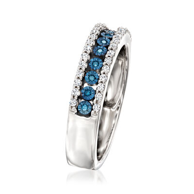 .25 ct. t.w. White and Blue Diamond Three-Row Ring in Sterling Silver