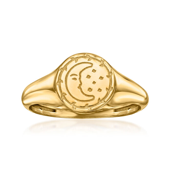 Italian 14kt Yellow Gold Moon and Stars Signet Ring