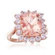 4.90 Carat Morganite and 2.30 ct. t.w. White Zircon Ring in 18kt Rose Gold Over Sterling