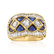 C. 1980 Vintage 2.62 ct. t.w. Diamond and 2.57 ct. t.w. Sapphire Ring in 18kt Yellow Gold