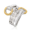 Judith Ripka &quot;Vienna&quot; Sterling Silver and 18kt Yellow Gold Bypass Ring