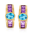 C. 1980 Vintage 2.70 ct. t.w. Swiss Blue Topaz and 2.00 ct. t.w. Amethyst Earrings in 14kt Yellow Gold