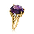 C. 1980 Vintage Effy 9.90 Carat Heart-Shaped Amethyst Ring with .15 ct. t.w. Diamonds in 14kt Yellow Gold