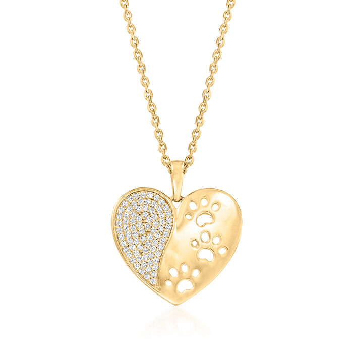 .15 ct. t.w. Diamond Paw Print Heart Pendant Necklace in 18kt Gold Over Sterling