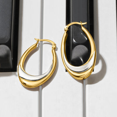 14kt Two-Tone Gold Oval Hoop Earrings