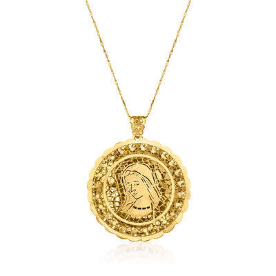 Italian 14kt Yellow Gold Virgin Mary Filigree Medallion Pendant