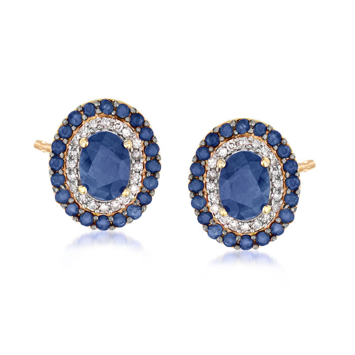 2.90 ct. t.w. Sapphire and .24 ct. t.w. Diamond Earrings in 14kt Yellow Gold
